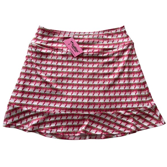 NEW Golftini Women Pull-On Friendship Ruffle Skort Pink White Tan Golf Tennis L - Picture 7 of 9